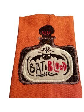 Kitchen Towels  Embroidered set of 2 Green Orange  Bat Blood 16" x 21"